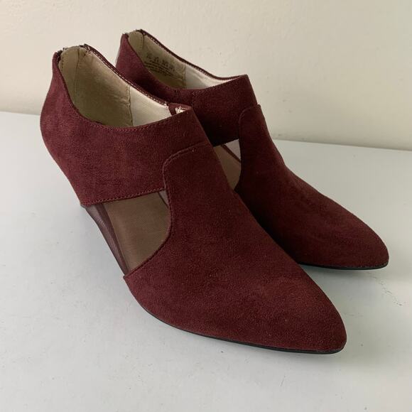 LifeStride Size 8W Annette Pointed Toe Kitten Heel Shooties Burgundy Faux Suede - Picture 8 of 15